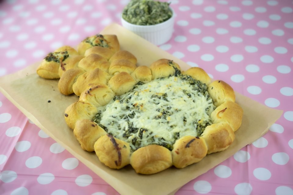 Bunny-Shaped Crescent Rolls Filled with Spinach Dip