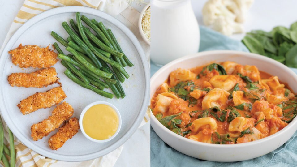 Recipes for Cheese Tortellini and Garlic Parmesan Chicken Tenders with Cauliflower